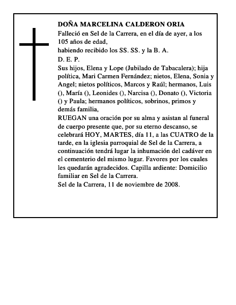 DOÑA MARCELINA CALDERON ORIA