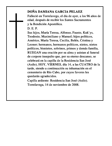 DOÑA DAMIANA GARCIA PELAEZ