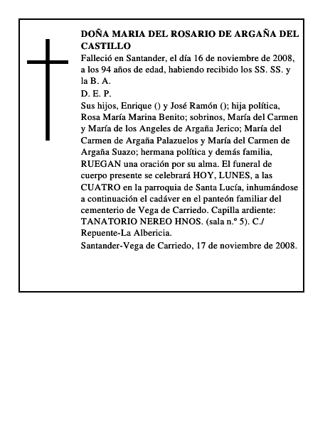 DOÑA MARIA DEL ROSARIO DE ARGAÑA DEL CASTILLO