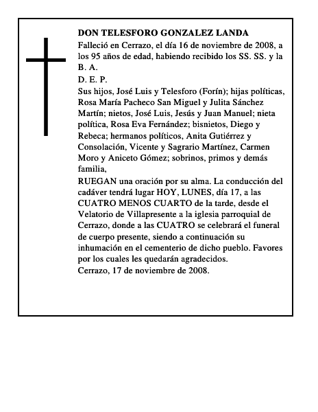 DON TELESFORO GONZALEZ LANDA