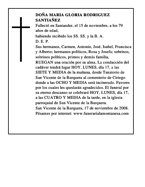 DOÑA MARIA GLORIA RODRIGUEZ SANTIAÑEZ