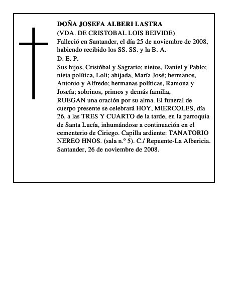 DOÑA JOSEFA ALBERI LASTRA