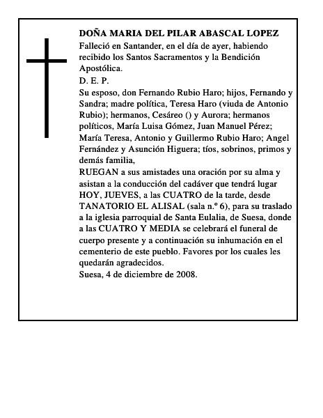 DOÑA MARIA DEL PILAR ABASCAL LOPEZ