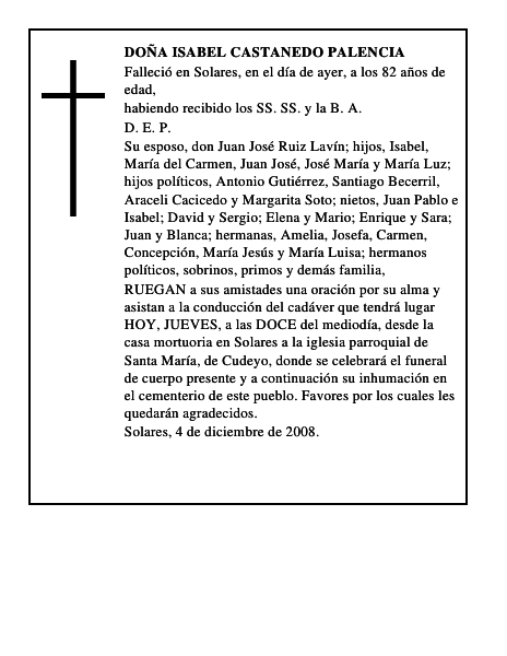DOÑA ISABEL CASTANEDO PALENCIA