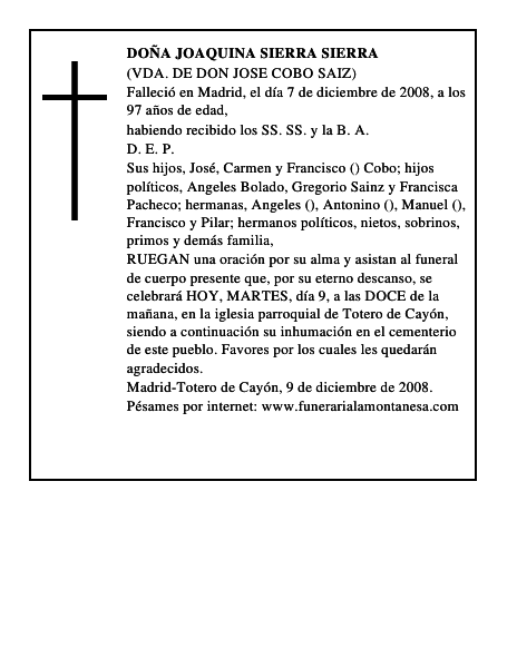 DOÑA JOAQUINA SIERRA SIERRA