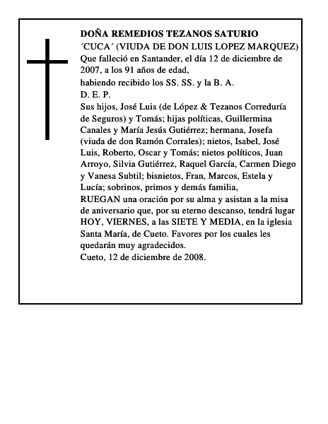 DOÑA REMEDIOS TEZANOS SATURIO