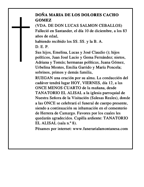 DOÑA MARIA DE LOS DOLORES CACHO GOMEZ