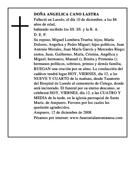 DOÑA ANGELICA CANO LASTRA