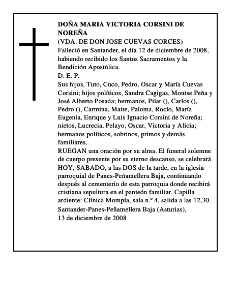 DOÑA MARIA VICTORIA CORSINI DE NOREÑA