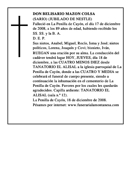 DON BELISARIO MAZON COLSA