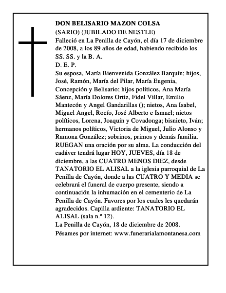 DON BELISARIO MAZON COLSA