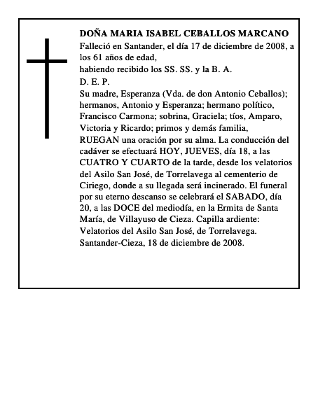 DOÑA MARIA ISABEL CEBALLOS MARCANO