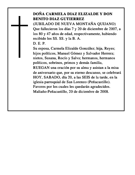 DOÑA CARMELA DIAZ ELIZALDE y DON BENITO DIAZ GUTIERREZ