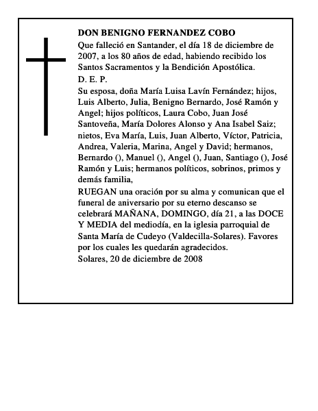 DON BENIGNO FERNANDEZ COBO