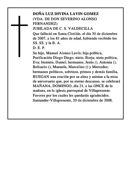 DOÑA LUZ DIVINA LAVIN GOMEZ