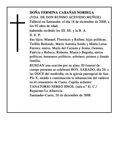 DOÑA FERMINA CABAÑAS NORIEGA