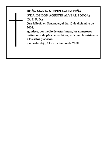 DOÑA MARIA NIEVES LAINZ PEÑA