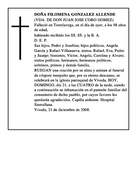 DOÑA FILOMENA GONZALEZ ALLENDE