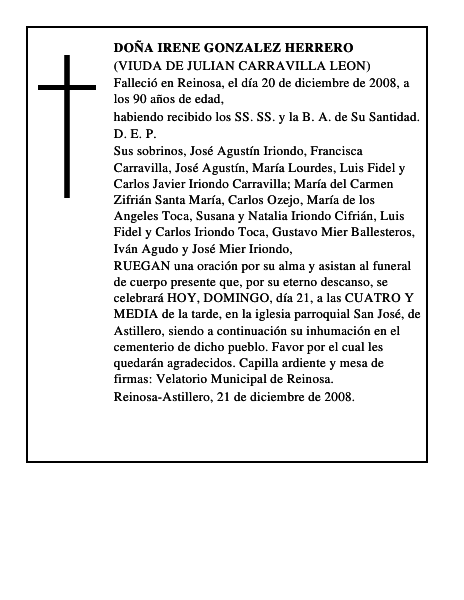 DOÑA IRENE GONZALEZ HERRERO