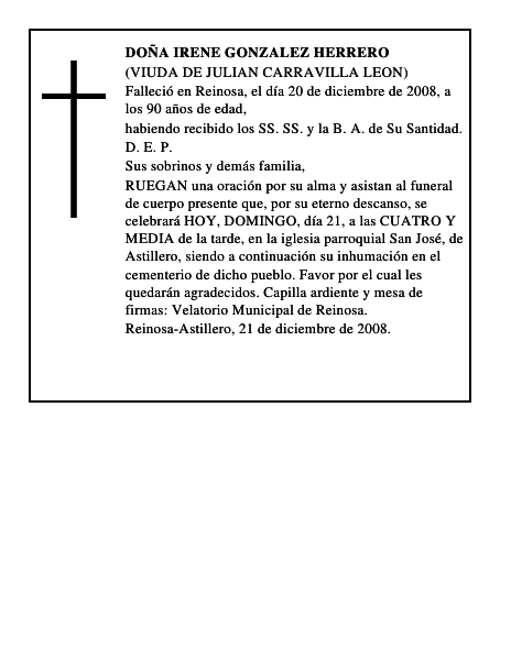 DOÑA IRENE GONZALEZ HERRERO