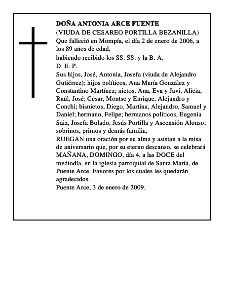 DOÑA ANTONIA ARCE FUENTE