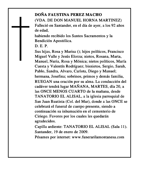 DOÑA FAUSTINA PEREZ MACHO