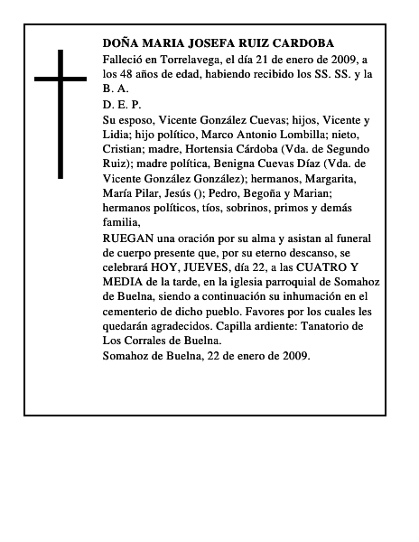 DOÑA MARIA JOSEFA RUIZ CARDOBA