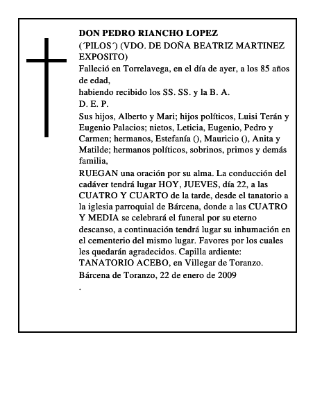 DON PEDRO RIANCHO LOPEZ