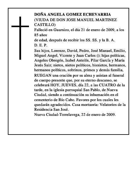 DOÑA ANGELA GOMEZ ECHEVARRIA