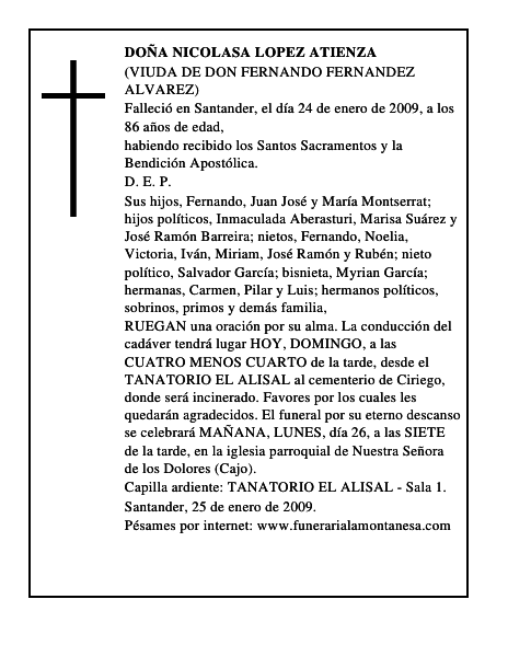 DOÑA NICOLASA LOPEZ ATIENZA