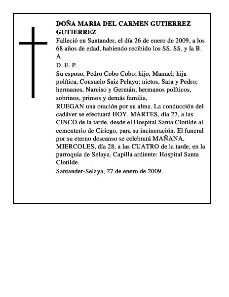 DOÑA MARIA DEL CARMEN GUTIERREZ GUTIERREZ