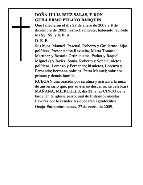 DOÑA JULIA RUIZ SALAS, y DON GUILLERMO PELAYO BARQUIN