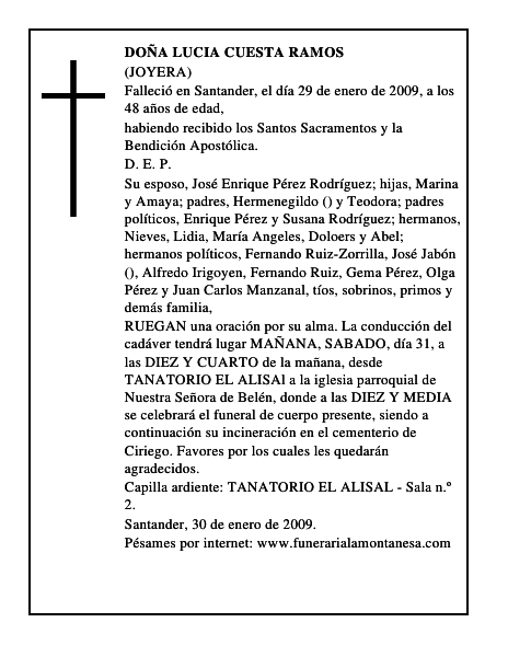 DOÑA LUCIA CUESTA RAMOS