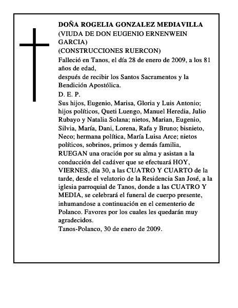 DOÑA ROGELIA GONZALEZ MEDIAVILLA