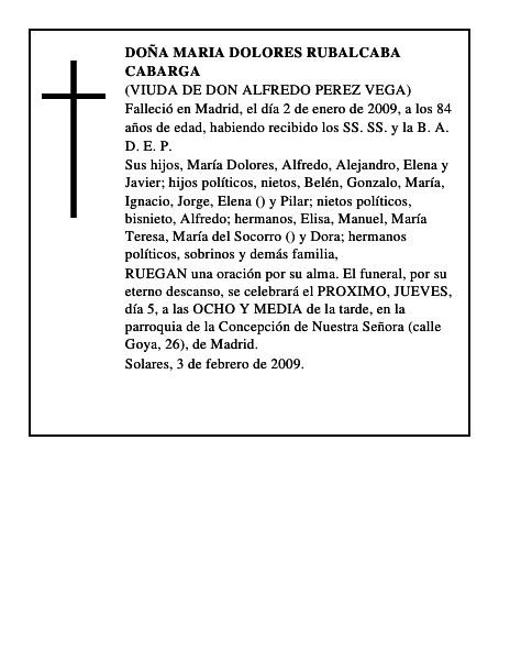 DOÑA MARIA DOLORES RUBALCABA CABARGA