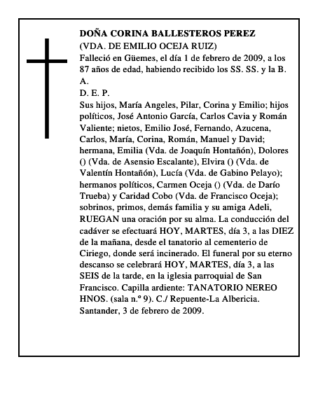 DOÑA CORINA BALLESTEROS PEREZ