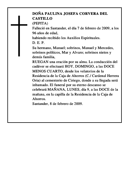 DOÑA PAULINA JOSEFA CORVERA DEL CASTILLO