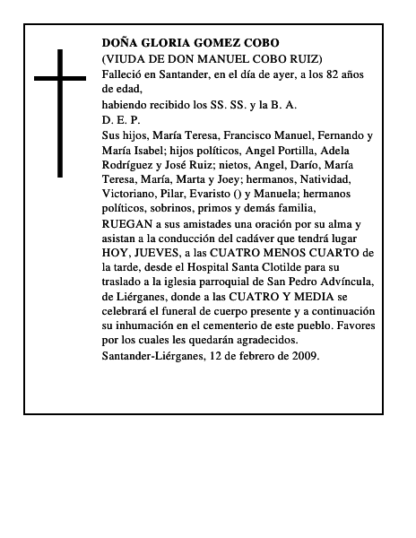 DOÑA GLORIA GOMEZ COBO