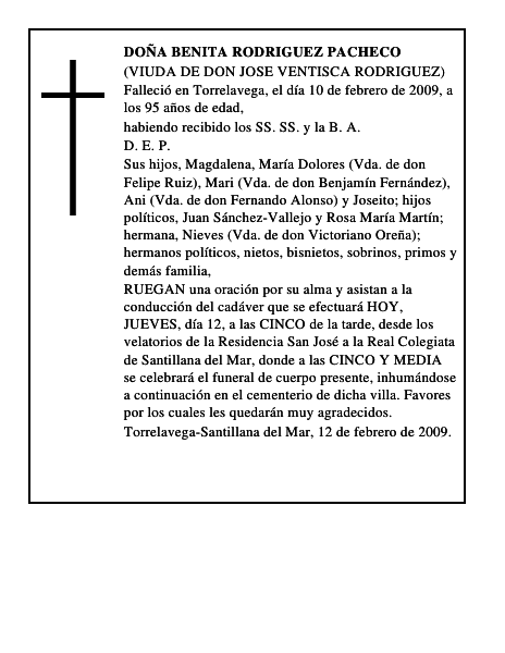 DOÑA BENITA RODRIGUEZ PACHECO