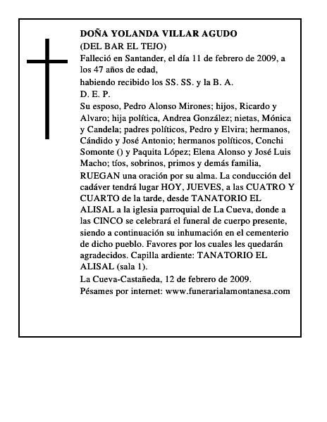 DOÑA YOLANDA VILLAR AGUDO