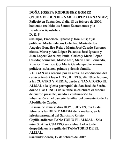 DOÑA JOSEFA RODRIGUEZ GOMEZ
