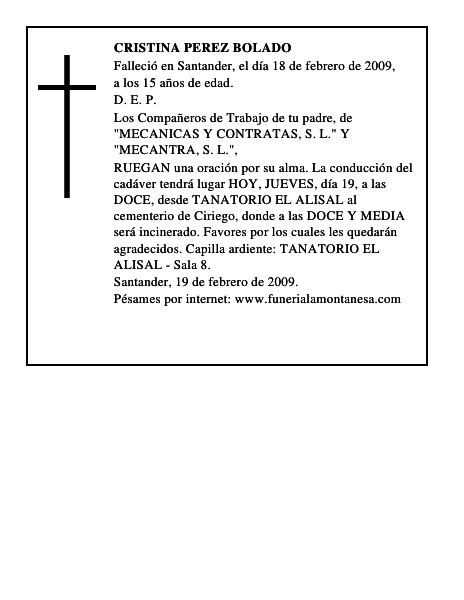 CRISTINA PEREZ BOLADO
