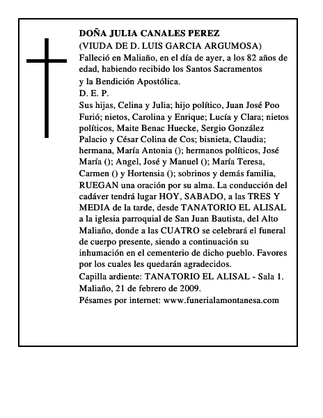 DOÑA JULIA CANALES PEREZ