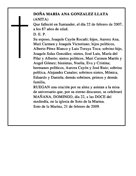 DOÑA MARIA ANA GONZALEZ LLATA