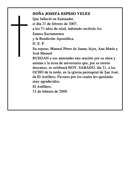 DOÑA JOSEFA ESPESO VELEZ