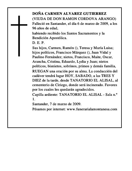 DOÑA CARMEN ALVAREZ GUTIERREZ