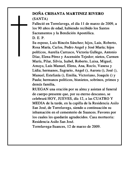 DOÑA CRISANTA MARTINEZ RIVERO