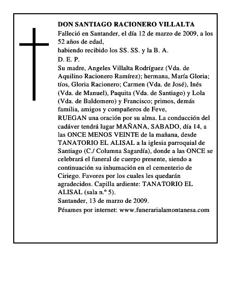 DON SANTIAGO RACIONERO VILLALTA