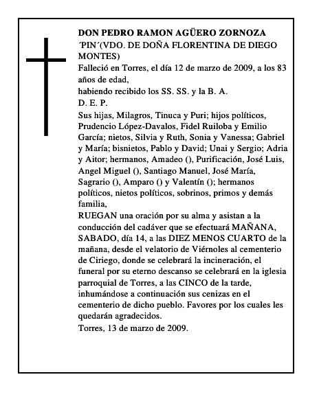 DON PEDRO RAMON AGÜERO ZORNOZA