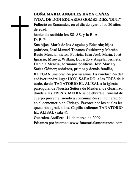 DOÑA MARIA ANGELES HAYA CAÑAS